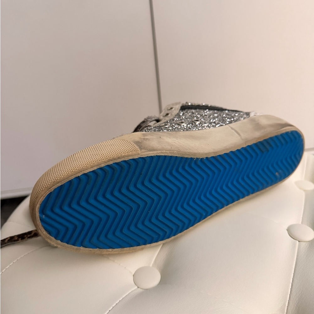 Golden Goose Silver Glitter High-Top Sneakers with Pink Star - Picture 8 of 8